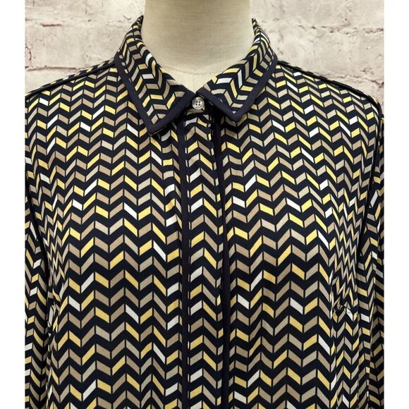 TOMMY HILFIGER Womens Button Up Blouse Top Chevron Print Navy Yellow Siz… - Picture 2 of 5